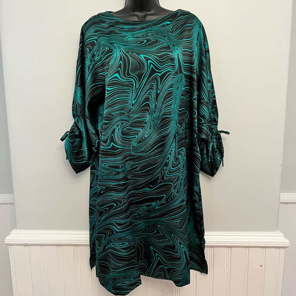 Lane Bryant Silky Abstract Print Adjustable Sleeve Dress, Size 18/20
